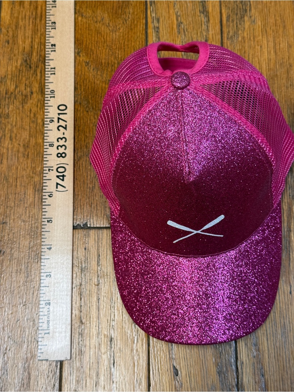 Glitter Pink Mesh Trucker Hat with Crossed Oars and Ponytail Hole